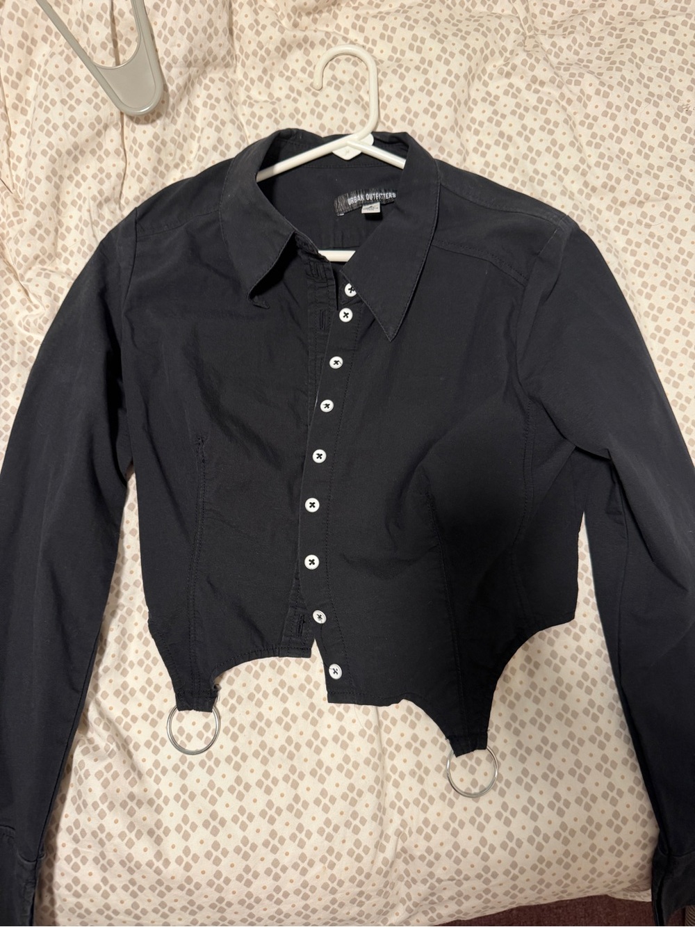Urban Outfitters Black Cropped Button-Up Shirt with O-Ring Detail